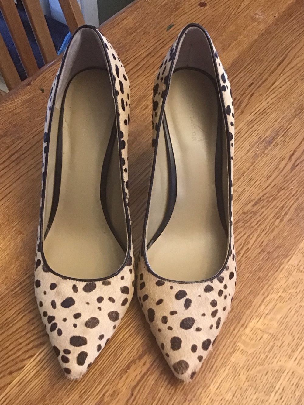 Ann Taylor Leopard-Print Pointed 9.5 Toe Pumps in Beige and Brown Calf Hair